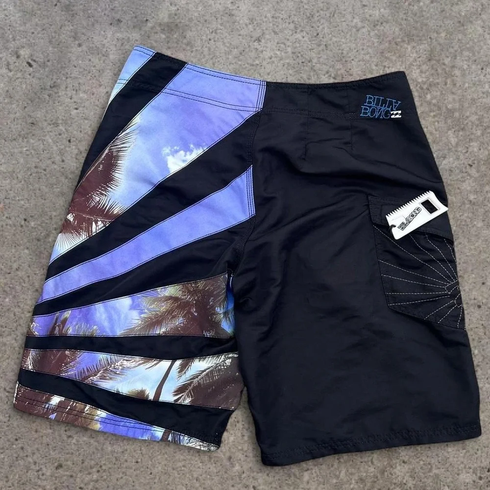 Vintage Y2K Billabong Andy Irons Rising Sun Boardshorts Black/Blue 34 2000s
